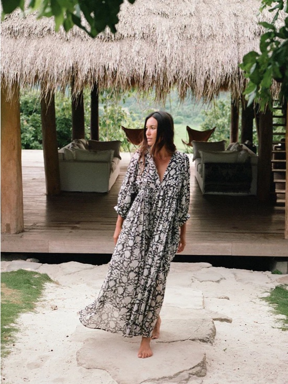 DAUGHTERS OF INDIA Kyra Maxi Dress Black & White Floral size Medium - Picture 6 of 8
